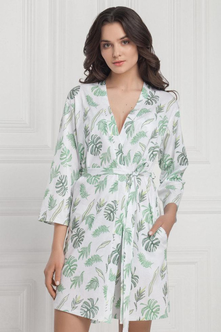 Dressing gown Brigitte, color: white-green — photo 1