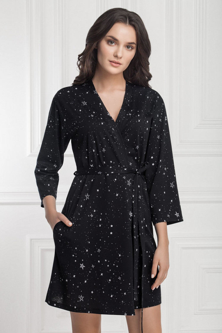 Dressing gown Anita, color: black-silver — photo 1