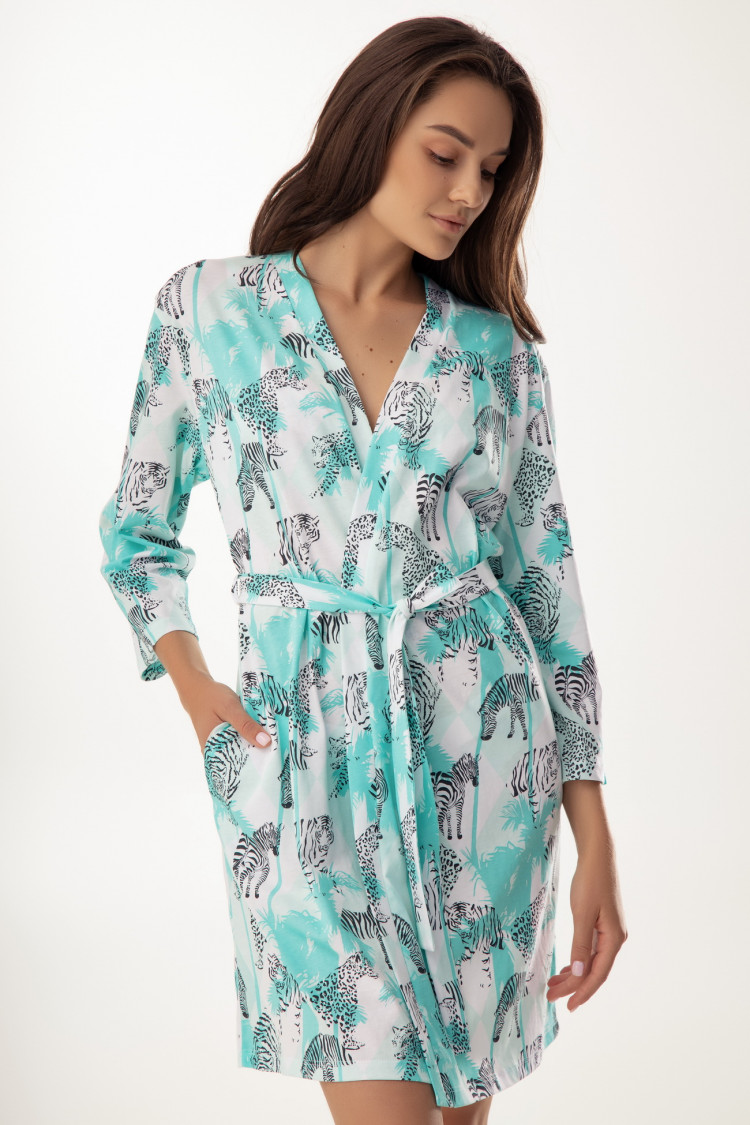 Dressing gown Brittany, color: white-mint — photo 1