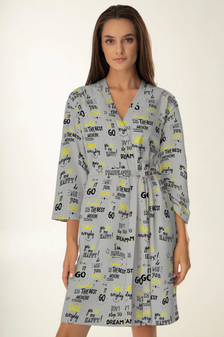 Dressing gown Elain, color: gray-yellow — photo 1