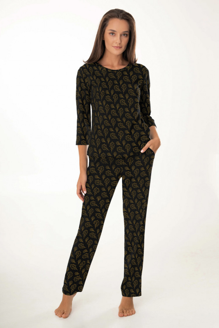 Trousers — Angela, color: black-gold — photo 1