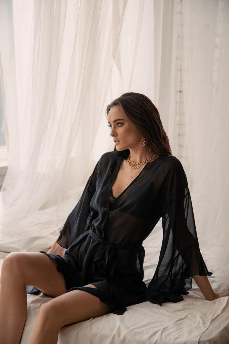 Dressing gown Veronica, color: black — photo 4